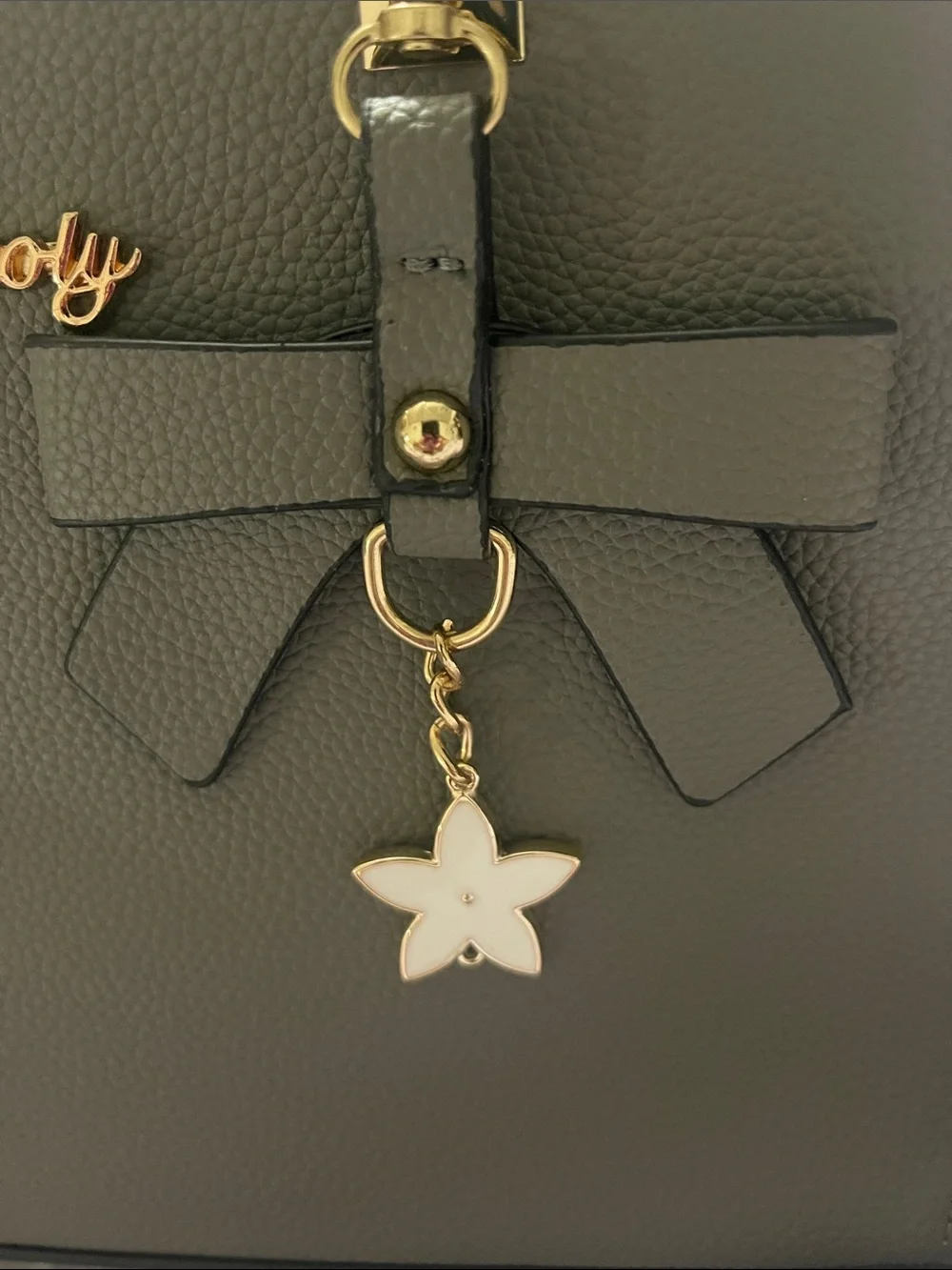 Structured gray Satchel with Floral Charm - Picture 2 of 6